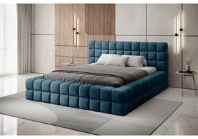 Letto matrimoniale imbottito blu con contenitore e rete inclusi 180x200 cm Dizzle – ELTAP