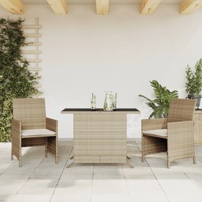 Set da bistrò 3 pz con cuscini beige in polyrattan