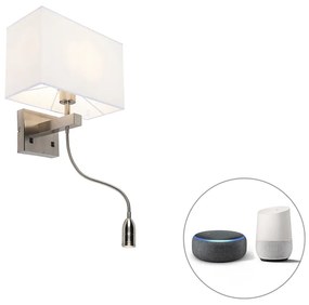 Lampada da parete intelligente in acciaio con paralume bianco crema incl. Wifi P45 - Bergamo