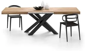Tavolo Allungabile Emma 160, Rovere Rustico con Gambe Incrociate Nere