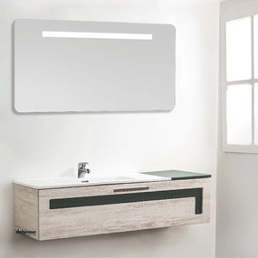 Mobile Bagno Sospeso "Corallo" Da 90 Cm Composto Da Un Cassetto Finitura Pino Bianco/Verde Bottiglia