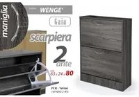 Scarpiera grigio due ribalte con due divisori cm 63 x 24 x 80 h