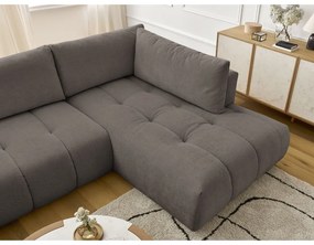 Divano angolare grigio tortora allungabile e con contenitore (penisola a destra/a U) con rivestimento in ciniglia Fuji – Bobochic Paris