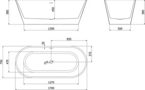 Mexen Yara vasca da bagno autoportante scanalata 170 x 75 cm, bianca, troppo pieno oro spazzolato - 52861707500-55