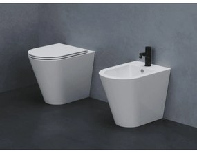 Coppia Di Sanitari Azzurra Ceramica Da Terra Filo Muro Senza Brida Bianco Lucido "Forma"