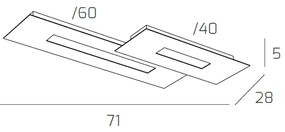 Plafoniera Moderna Rett. 2 Moduli Wally Metallo Bianco E Nero 2 Luci 2G11 71Cm