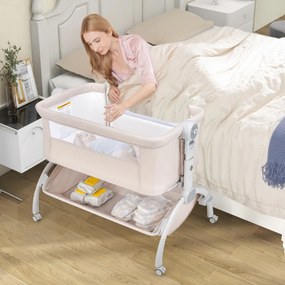 Costway Lettino per neonati accanto al letto con doppia serratura borsa altezza regolabile, Lettino morbido 3 in 1