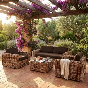 ROSEUS - salotto da giardino completo di cuscini intreccio in rattan naturale