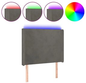 Testiera a led grigio scuro 103x16x118/128cm in velluto