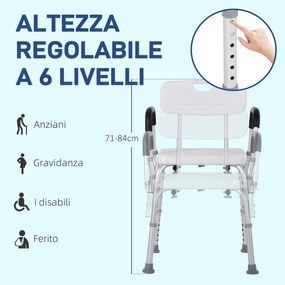 Sedia per Doccia 51,5x51,5x71-84 cm Altezza Regolabile e Piedini Antiscivolo in Alluminio Bianco...