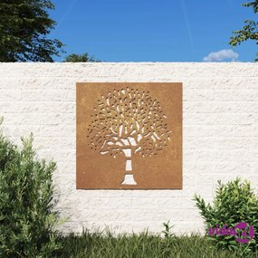 vidaXL Decorazione Muro da Giardino 55x55 cm Albero in Acciaio Corten