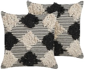 Set di 2 cuscini decorativi cotone ricamato beige e nero 50 x 50 cm BHUSAWAL Beliani