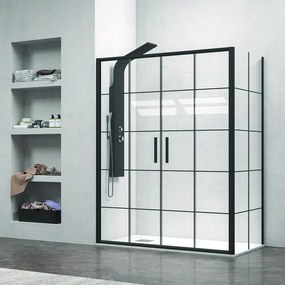 Box doccia angolare 180x70 scorrevole 4 ante telaio nero NICO-D6000S - KAMALU