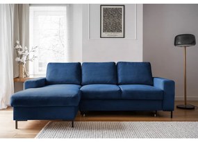 Divano letto angolare in velluto a coste blu scuro (angolo sinistro) Lofty Lilly - Miuform