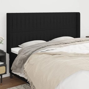 Testiera Ad Orecchio Nera 163x16x118/128 Cm İn Tessuto /