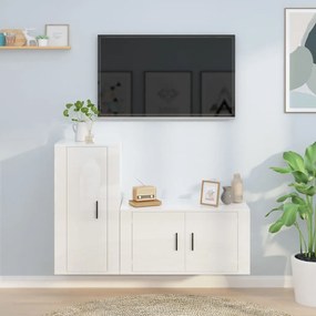 Set di Mobili Porta TV 2 pz Bianco Lucido in Legno Multistrato