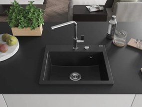 Mexen Oscar lavello da cucina in granito a 1 vasca 580 x 490 mm, nero, sifone cromato - 6519581000-77