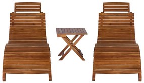 Lettino prendisole 3 pz con tavolino in legno massello d&#039;acacia