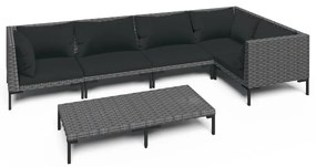 Divani da Giardino 6 pz con Cuscini in Polyrattan Grigio Scuro