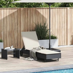 Lettino Prendisole Con Ruote E Cuscino İn Polyrattan Nero /