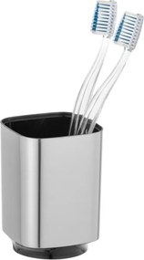 Set accessori bagno con dispenser e porta spazzolino color argento satinato e nero Lumina