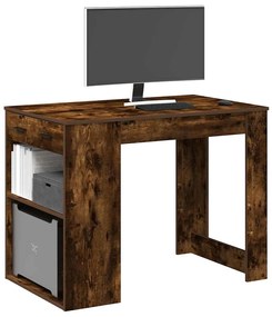 Scrivania Con Cassetto E Ripiano Rovere Fumo Legno Multistrato /