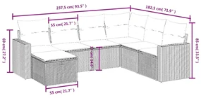 Set divani da giardino 7 pz con cuscini grigio in polyrattan