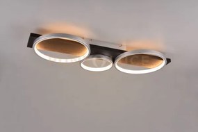 Medera plafoniera 3 cerchi metallo alluminio base legno nero con di...