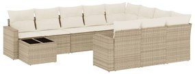 Set divani da giardino 11 pz con cuscini beige in polyrattan