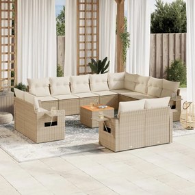 Set divano da giardino 13 pz con cuscini beige in polyrattan
