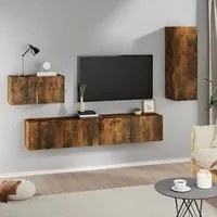 Set di Mobili Porta TV 4 pz Rovere Fumo in Legno Multistrato 3114339