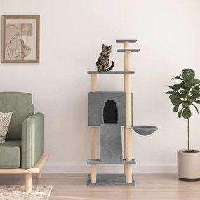 Albero per gatti con tiragraffi in sisal grigio chiaro 153 cm