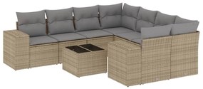 Set divano da giardino 9 pz con cuscini beige in polyrattan