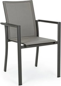 Set 4 Sedie Da Esterno Antracite In Alluminio E Textilene Con Braccioli Konnor Bizzotto