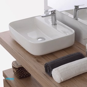 Lavabo D'Appoggio O Sospeso In Ceramica Bianco Lucido Da 50 cm