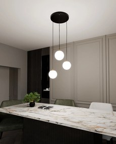 Sospensione Contemporanea Royal 3 Luci In Acciaio Nero/Oro Sfere Vetro Bianco