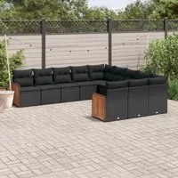 Set Divani da Giardino 11 pz con Cuscini in Polyrattan Nero 3228106