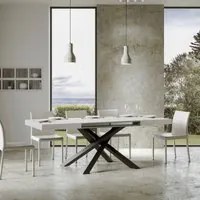 Tavolo da Pranzo Volantis 90x180 Allungato 90x440 in Nobilitato e Ferro Colore: Bianco Frassinato