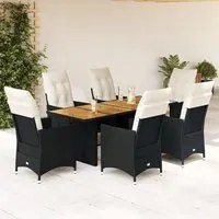 Set da Pranzo da Giardino 7 pz Nero con Cuscini in Polyrattan 3276688