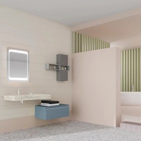 Mobile sottolavabo e lavabo Ofset per vasca a sinistra lavabo-rovere ice; cassetto-blu pastello opaco L 100 x H 32 x P 46 cm 1 cassetto