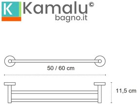 Kamalu - portasciugamani doppia barra 60cm in acciaio inox satinato | mira-s