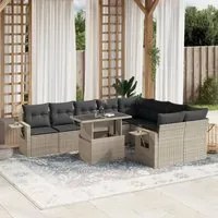 Set Divano Giardino 10 pz con Cuscini Grigio Chiaro Polyrattan 3268132