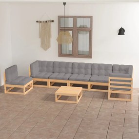 Set divani da giardino 8 pz con cuscini legno massello di pino