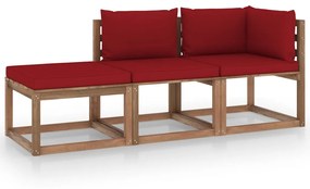 Set Salotto Giardino Pallet Cuscini 3 pz Legno Pino Impregnato