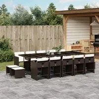 Set da Pranzo da Giardino 15 pz con Cuscini Marrone Polyrattan 3211173