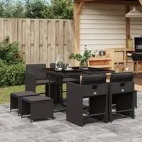 Set da Pranzo da Giardino 9 pz con Cuscini Nero in Polyrattan 3211135