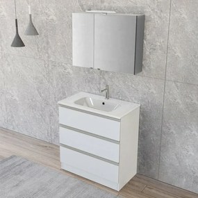 Mobile bagno a terra 80 cm Master bianco con lavabo e specchio contenitore