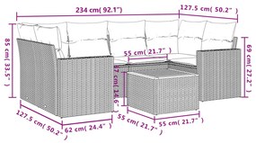 Set Divani da Giardino 7 pz con Cuscini Beige in Polyrattan