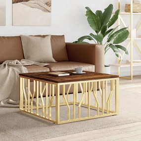 Tavolino salotto oro in acciaio e legno massello di recupero