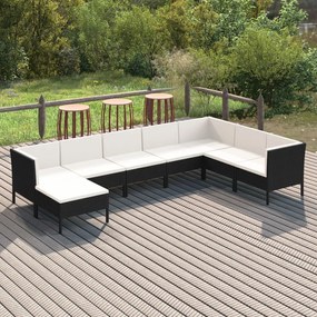 Set divani da giardino 8 pz con cuscini in polyrattan nero